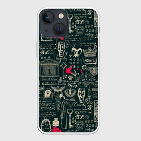 Чехол для iPhone 13 mini с принтом Театр драмы в Новосибирске,  |  | background | black | blood | design | drama | fashion | king | red | scene | skull | style | text | брызги | графика | дизайн | драма | иллюстрация | капли | картинка | кляксы | короли | красные | кровь | маски | мода | надпись | пятна | рисунок