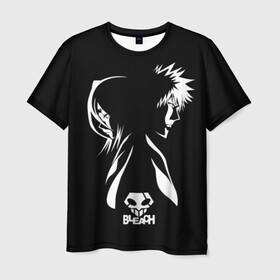 Мужская футболка 3D с принтом BLEACH minimal в Новосибирске, 100% полиэфир | прямой крой, круглый вырез горловины, длина до линии бедер | anime | bleach | аниме | блич | ичиго | манга | маска | пустые | синигами | фэнтези