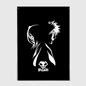 Постер с принтом BLEACH minimal в Новосибирске, 100% бумага
 | бумага, плотность 150 мг. Матовая, но за счет высокого коэффициента гладкости имеет небольшой блеск и дает на свету блики, но в отличии от глянцевой бумаги не покрыта лаком | Тематика изображения на принте: anime | bleach | аниме | блич | ичиго | манга | маска | пустые | синигами | фэнтези