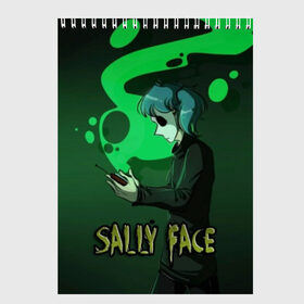 Скетчбук с принтом Sally Face в Новосибирске, 100% бумага
 | 48 листов, плотность листов — 100 г/м2, плотность картонной обложки — 250 г/м2. Листы скреплены сверху удобной пружинной спиралью | sally face | игра | компьютерная игра | лицо | маска | протез | салли фейс | школа | шрамы