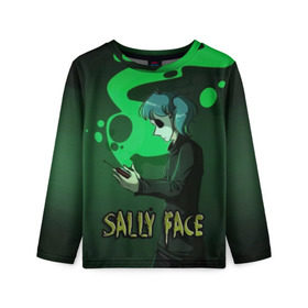 Детский лонгслив 3D с принтом Sally Face в Новосибирске, 100% полиэстер | длинные рукава, круглый вырез горловины, полуприлегающий силуэт
 | sally face | игра | компьютерная игра | лицо | маска | протез | салли фейс | школа | шрамы