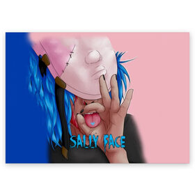 Поздравительная открытка с принтом Sally Face в Новосибирске, 100% бумага | плотность бумаги 280 г/м2, матовая, на обратной стороне линовка и место для марки
 | sally face | игра | компьютерная игра | лицо | маска | протез | салли фейс | школа | шрамы
