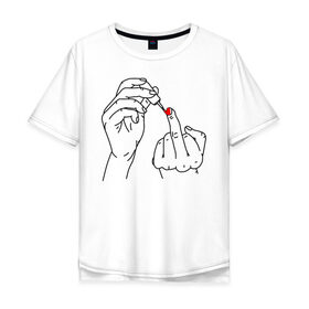 Мужская футболка хлопок Oversize с принтом Девушка красит ногти в Новосибирске, 100% хлопок | свободный крой, круглый ворот, “спинка” длиннее передней части | Тематика изображения на принте: жест | контур | лак | линии | маникюр | ноготь | отвали | палец | рука