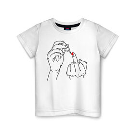 Детская футболка хлопок с принтом Девушка красит ногти в Новосибирске, 100% хлопок | круглый вырез горловины, полуприлегающий силуэт, длина до линии бедер | жест | контур | лак | линии | маникюр | ноготь | отвали | палец | рука