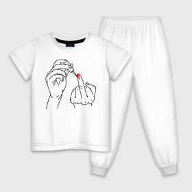 Детская пижама хлопок с принтом Девушка красит ногти в Новосибирске, 100% хлопок |  брюки и футболка прямого кроя, без карманов, на брюках мягкая резинка на поясе и по низу штанин
 | жест | контур | лак | линии | маникюр | ноготь | отвали | палец | рука