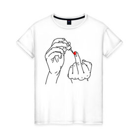 Женская футболка хлопок с принтом Девушка красит ногти в Новосибирске, 100% хлопок | прямой крой, круглый вырез горловины, длина до линии бедер, слегка спущенное плечо | жест | контур | лак | линии | маникюр | ноготь | отвали | палец | рука