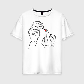 Женская футболка хлопок Oversize с принтом Девушка красит ногти в Новосибирске, 100% хлопок | свободный крой, круглый ворот, спущенный рукав, длина до линии бедер
 | жест | контур | лак | линии | маникюр | ноготь | отвали | палец | рука