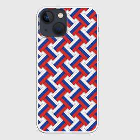 Чехол для iPhone 13 mini с принтом Российская плетёнка в Новосибирске,  |  | blue | braided | flag | grid | red | russia | russian | symbol | tricolor | white | белый | красный | плетёнка | россия | русский | сетка | символ | синий | триколор | флаг