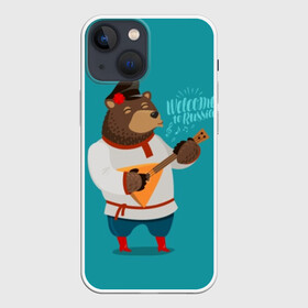 Чехол для iPhone 13 mini с принтом Welcome to Russia в Новосибирске,  |  | animal | balalaika | bear | cap | flower | great | musical | play | power | predator | red | russia | russian | welcome | wild | балалайка | великая | де | дикий | добро | животное | играет | инструмент | красные | медведь | музыкальный | пожаловать | род