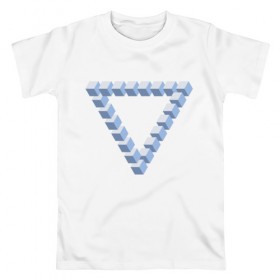 Мужская футболка хлопок с принтом Объемная геометрия в Новосибирске, 100% хлопок | прямой крой, круглый вырез горловины, длина до линии бедер, слегка спущенное плечо. | абстракция | геометрия | иллюзия | тренд | треугольник | треугольники