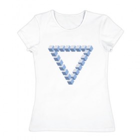Женская футболка хлопок с принтом Объемная геометрия в Новосибирске, 100% хлопок | прямой крой, круглый вырез горловины, длина до линии бедер, слегка спущенное плечо | абстракция | геометрия | иллюзия | тренд | треугольник | треугольники