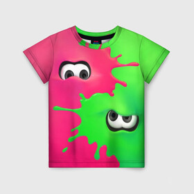 Детская футболка 3D с принтом Splatoon 2 в Новосибирске, 100% гипоаллергенный полиэфир | прямой крой, круглый вырез горловины, длина до линии бедер, чуть спущенное плечо, ткань немного тянется | booble gum | game | green | nintendo | pink | shooter | splatoon | switch | twitch | битва | брызги | глаза | головоногие | детям | драка | зеленый | игра | краска | краски | нинтендо | оружие | от третьего лица | розовый | стрелялки | шутер