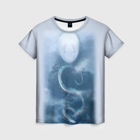 Женская футболка 3D с принтом Унесённые призраками в Новосибирске, 100% полиэфир ( синтетическое хлопкоподобное полотно) | прямой крой, круглый вырез горловины, длина до линии бедер | Тематика изображения на принте: аниме | безликий | сэн и таинственное исчезновение тихиро | унесённые призраками | хаку | хаяо миядзаки