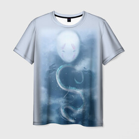 Мужская футболка 3D с принтом Безликий бог следит за Хаку в Новосибирске, 100% полиэфир | прямой крой, круглый вырез горловины, длина до линии бедер | аниме | безликий | сэн и таинственное исчезновение тихиро | унесённые призраками | хаку | хаяо миядзаки