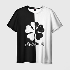Мужская футболка 3D с принтом Логотип Черный Клевер разделенный фон в Новосибирске, 100% полиэфир | прямой крой, круглый вырез горловины, длина до линии бедер | asta | black clover | dream knights | noel | quartet knights | yami | аниме | анимэ | аста | буракку куро:ба | демон | король магов | манга | черный бык | чёрный клевер | юно
