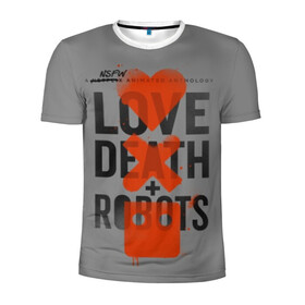 Мужская футболка 3D спортивная с принтом LoveD+R в Новосибирске, 100% полиэстер с улучшенными характеристиками | приталенный силуэт, круглая горловина, широкие плечи, сужается к линии бедра | Тематика изображения на принте: death | love death + robots | netflix | robots | любовь | нетфликс | роботы | сериал
