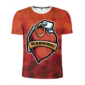 Мужская футболка 3D спортивная с принтом Warning в Новосибирске, 100% полиэстер с улучшенными характеристиками | приталенный силуэт, круглая горловина, широкие плечи, сужается к линии бедра | cool | grenade | heart | hype | pin | red | vanguard | warning | авангард | граната | красный | круто | любовь | сердце | хайп | чека