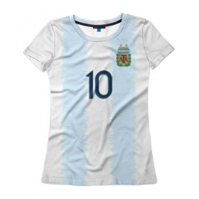 Женская футболка 3D с принтом Messi Copa America 2019 в Новосибирске, 100% полиэфир ( синтетическое хлопкоподобное полотно) | прямой крой, круглый вырез горловины, длина до линии бедер | barcelona | champions | league | lionel | messi | spain | барселона | испания | лига | лионель | месси | чемпионов