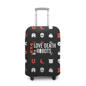 Чехол для чемодана 3D с принтом Love, Death & Robots в Новосибирске, 86% полиэфир, 14% спандекс | двустороннее нанесение принта, прорези для ручек и колес | Тематика изображения на принте: cartoon | death | fantasy | heavy | horror | metal | miller | netflix | robots | tim | witness | любовь | миллер | мультфильм | робот | роботы | тим | ужасы | фэнтези