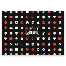Поздравительная открытка с принтом Love, Death & Robots в Новосибирске, 100% бумага | плотность бумаги 280 г/м2, матовая, на обратной стороне линовка и место для марки
 | cartoon | death | fantasy | heavy | horror | metal | miller | netflix | robots | tim | witness | любовь | миллер | мультфильм | робот | роботы | тим | ужасы | фэнтези