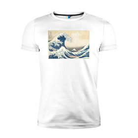 Мужская футболка премиум с принтом Большая волна в Новосибирске, 92% хлопок, 8% лайкра | приталенный силуэт, круглый вырез ворота, длина до линии бедра, короткий рукав | Тематика изображения на принте: большая волна | искусство | канагава