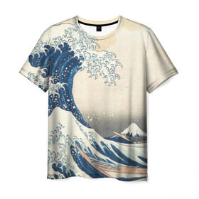 Мужская футболка 3D с принтом Большая волна в Канагаве в Новосибирске, 100% полиэфир | прямой крой, круглый вырез горловины, длина до линии бедер | арт | большая волна | в канагаве | гравюра | искусство | канагава | кацусики хокусай | япония