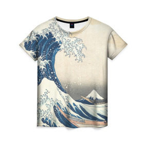 Женская футболка 3D с принтом Большая волна в Канагаве в Новосибирске, 100% полиэфир ( синтетическое хлопкоподобное полотно) | прямой крой, круглый вырез горловины, длина до линии бедер | арт | большая волна | в канагаве | гравюра | искусство | канагава | кацусики хокусай | япония