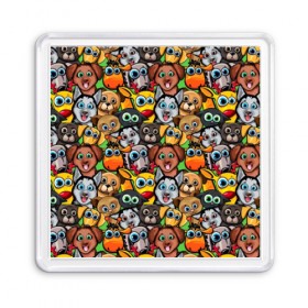 Магнит 55*55 с принтом Веселые собачки в Новосибирске, Пластик | Размер: 65*65 мм; Размер печати: 55*55 мм | бульдог | голубые глаза | доберман | животные | жирафы | котики | милые | олени | разноцветные | собаки | хаски | яркие