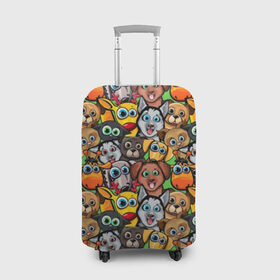 Чехол для чемодана 3D с принтом Веселые собачки в Новосибирске, 86% полиэфир, 14% спандекс | двустороннее нанесение принта, прорези для ручек и колес | бульдог | голубые глаза | доберман | животные | жирафы | котики | милые | олени | разноцветные | собаки | хаски | яркие