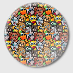 Значок с принтом Веселые собачки в Новосибирске,  металл | круглая форма, металлическая застежка в виде булавки | Тематика изображения на принте: бульдог | голубые глаза | доберман | животные | жирафы | котики | милые | олени | разноцветные | собаки | хаски | яркие