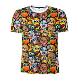 Мужская футболка 3D спортивная с принтом Веселые собачки в Новосибирске, 100% полиэстер с улучшенными характеристиками | приталенный силуэт, круглая горловина, широкие плечи, сужается к линии бедра | бульдог | голубые глаза | доберман | животные | жирафы | котики | милые | олени | разноцветные | собаки | хаски | яркие