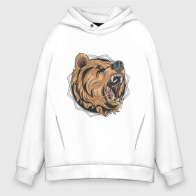 Мужское худи Oversize хлопок с принтом Angry bear в Новосибирске, френч-терри — 70% хлопок, 30% полиэстер. Мягкий теплый начес внутри —100% хлопок | боковые карманы, эластичные манжеты и нижняя кромка, капюшон на магнитной кнопке | Тематика изображения на принте: bear | злой медведь | медведь | природа