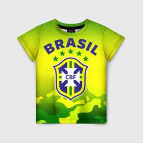 Детская футболка 3D с принтом Бразилия в Новосибирске, 100% гипоаллергенный полиэфир | прямой крой, круглый вырез горловины, длина до линии бедер, чуть спущенное плечо, ткань немного тянется | brasil | brazil | бразилия | бразильская сборная | сборная бразилии | сборная бразилии по футболу | сборные | форма | футбол | футбольные сборные | чемпиона | чемпионат мира