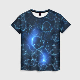 Женская футболка 3D с принтом Ghosty в Новосибирске, 100% полиэфир ( синтетическое хлопкоподобное полотно) | прямой крой, круглый вырез горловины, длина до линии бедер | абстракция | аниме | белый | кавай | каспер | милота | приведение | приведенька | призрак | свет | синий