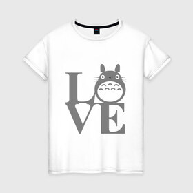 Женская футболка хлопок с принтом Love Totoro в Новосибирске, 100% хлопок | прямой крой, круглый вырез горловины, длина до линии бедер, слегка спущенное плечо | forest | friend | ghibli | japan | keeper | miyazaki | nature | neigbor | neighbour | totoro | анимация | аниме | гибли | дерево | друг | животные | лес | люблю | любовь | милый | мир | миядзаки | мульт | мультфильм | приключения | природа