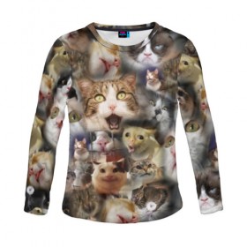 Женский лонгслив 3D с принтом Те самые коты в Новосибирске, 100% полиэстер | длинные рукава, круглый вырез горловины, полуприлегающий силуэт | грустный кот мем | кот | кот мем | коты | кошка | мем | мем про котов | мемы | мемы с котами