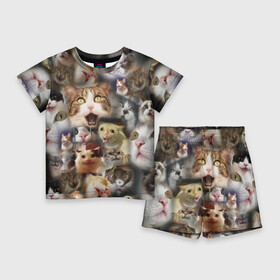 Детский костюм с шортами 3D с принтом Те самые коты в Новосибирске,  |  | Тематика изображения на принте: грустный кот мем | кот | кот мем | коты | кошка | мем | мем про котов | мемы | мемы с котами