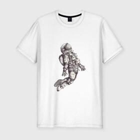 Мужская футболка хлопок Slim с принтом Космонавт в Новосибирске, 92% хлопок, 8% лайкра | приталенный силуэт, круглый вырез ворота, длина до линии бедра, короткий рукав | 12 апреля | cosmonaut | space | апрель | астронавт | гагарин | космонавт | космонавтики | космос | юрий гагарин