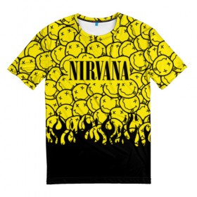 Мужская футболка 3D с принтом NIRVANA в Новосибирске, 100% полиэфир | прямой крой, круглый вырез горловины, длина до линии бедер | like nirvana | nirvana | nirvana smells | nirvana spirit | nirvana teen | teen spirit | курт кобейн | нирвана | нирвана like. | нирвана smells