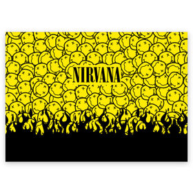 Поздравительная открытка с принтом NIRVANA в Новосибирске, 100% бумага | плотность бумаги 280 г/м2, матовая, на обратной стороне линовка и место для марки
 | like nirvana | nirvana | nirvana smells | nirvana spirit | nirvana teen | teen spirit | курт кобейн | нирвана | нирвана like. | нирвана smells
