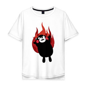 Мужская футболка хлопок Oversize с принтом Kumamon в Новосибирске, 100% хлопок | свободный крой, круглый ворот, “спинка” длиннее передней части | fire | for | glory | hell | japan | of course | ofc | satan | the | иероглифы | кумамон | медведь | огонь | пожар | япония