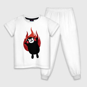 Детская пижама хлопок с принтом Kumamon в Новосибирске, 100% хлопок |  брюки и футболка прямого кроя, без карманов, на брюках мягкая резинка на поясе и по низу штанин
 | Тематика изображения на принте: fire | for | glory | hell | japan | of course | ofc | satan | the | иероглифы | кумамон | медведь | огонь | пожар | япония