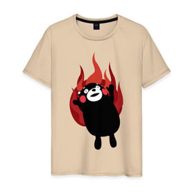 Мужская футболка хлопок с принтом Kumamon в Новосибирске, 100% хлопок | прямой крой, круглый вырез горловины, длина до линии бедер, слегка спущенное плечо. | fire | for | glory | hell | japan | of course | ofc | satan | the | иероглифы | кумамон | медведь | огонь | пожар | япония