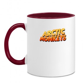 Кружка двухцветная с принтом Arctic Monkeys в Новосибирске, керамика | объем — 330 мл, диаметр — 80 мм. Цветная ручка и кайма сверху, в некоторых цветах — вся внутренняя часть | британская | гараж | группа | инди рок | метал | постпанк | психоделический | ривайвл | рок | хай грин | электроник