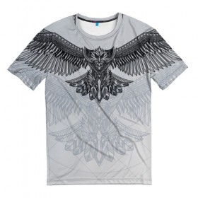 Мужская футболка 3D с принтом Eagle tribal painting в Новосибирске, 100% полиэфир | прямой крой, круглый вырез горловины, длина до линии бедер | eagle | painting | tribal | крылья | орел | перья | рисунок | трайбл