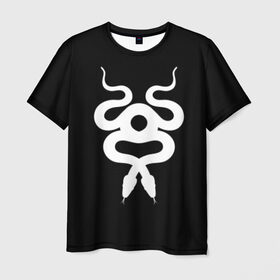 Мужская футболка 3D с принтом Змеиный силуэт в Новосибирске, 100% полиэфир | прямой крой, круглый вырез горловины, длина до линии бедер | абстрактный | абстракция | амулет | змеиный | змея | зодиак | идол | извивается | мистика | мистический | рисунок | силуэт | страшный