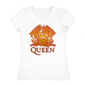 Женская футболка хлопок с принтом Queen в Новосибирске, 100% хлопок | прямой крой, круглый вырез горловины, длина до линии бедер, слегка спущенное плечо | queen | богемская рапсодия | брайан мэи | британская | группа | королева | роджер тейлор | рок | фредди меркьюри