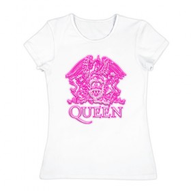 Женская футболка хлопок с принтом Queen в Новосибирске, 100% хлопок | прямой крой, круглый вырез горловины, длина до линии бедер, слегка спущенное плечо | queen | богемская рапсодия | брайан мэи | британская | группа | королева | роджер тейлор | рок | фредди меркьюри