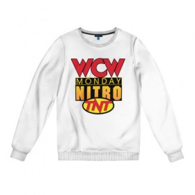 Женский свитшот хлопок с принтом WCW Monday Night Nitro в Новосибирске, 100% хлопок | прямой крой, круглый вырез, на манжетах и по низу широкая трикотажная резинка  | nitro | wcw | wrestling | рестлинг