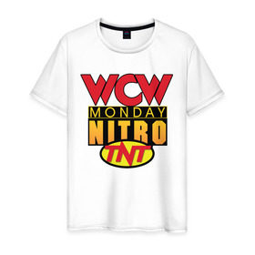Мужская футболка хлопок с принтом WCW Monday Night Nitro в Новосибирске, 100% хлопок | прямой крой, круглый вырез горловины, длина до линии бедер, слегка спущенное плечо. | Тематика изображения на принте: nitro | wcw | wrestling | рестлинг